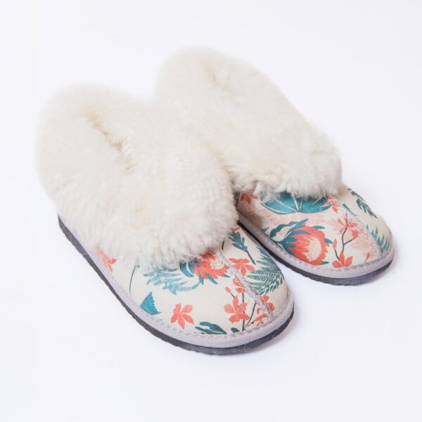 Ladies Coral and Teal Sheepskin Slippers
