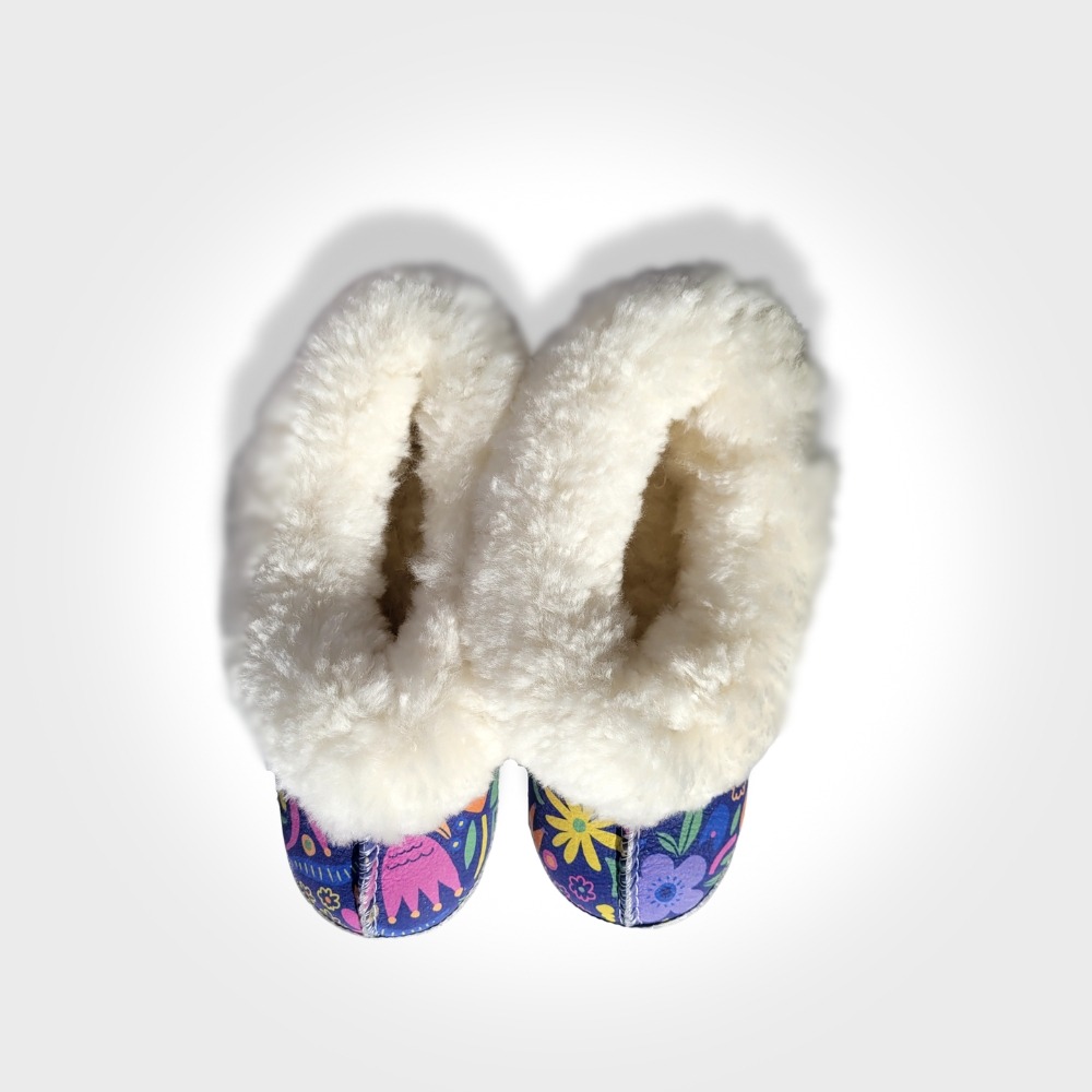 Springtime Floral Sheepskin Slippers for Kids