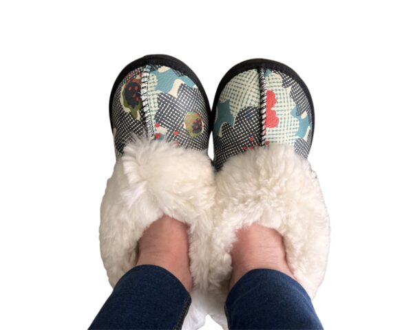 Toddler Cyan Flower Sheepskin Slippers