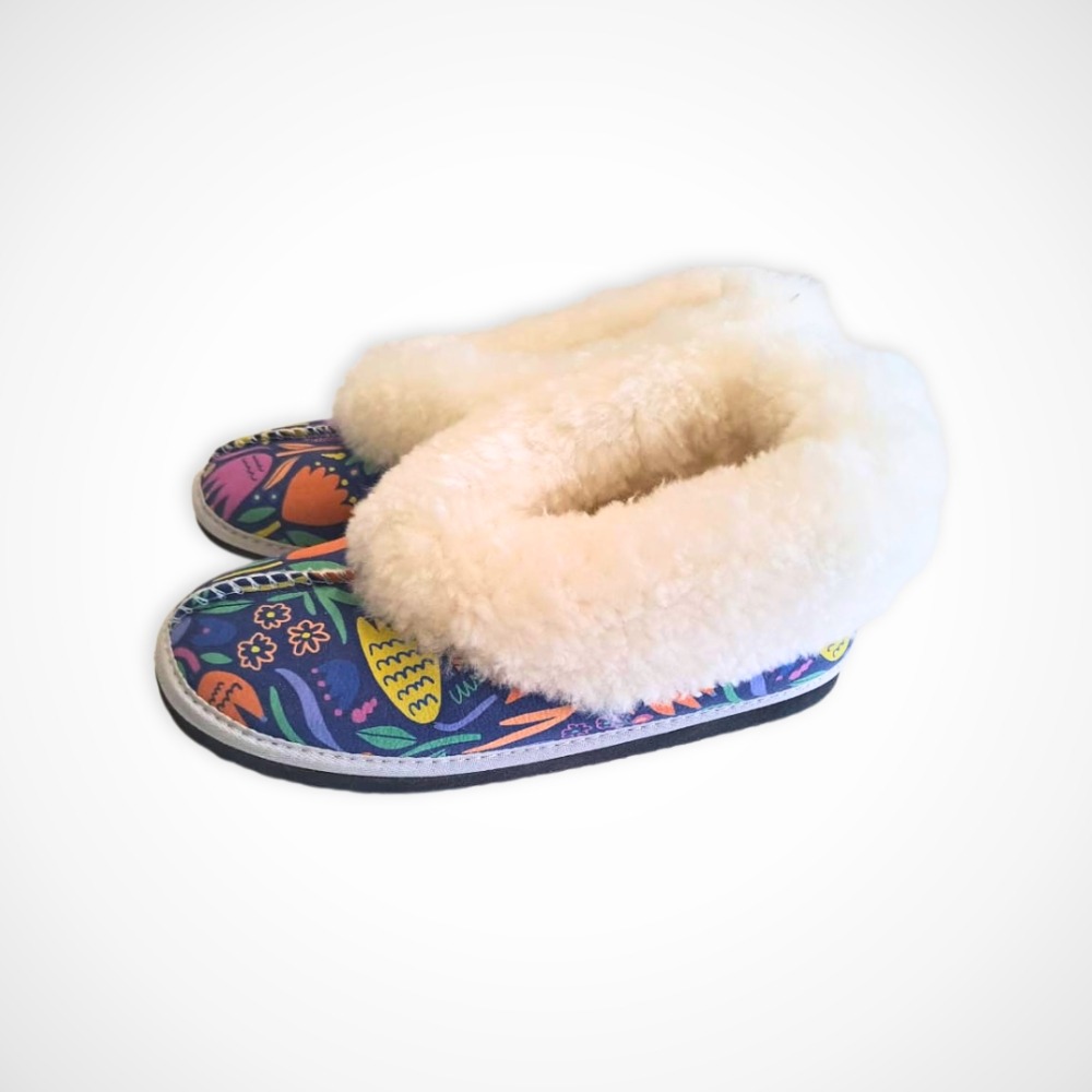 Springtime Floral Sheepskin Slippers for Women.