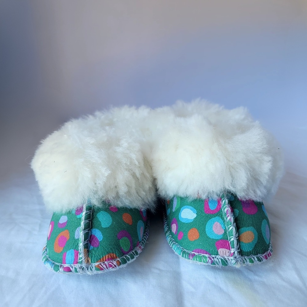Rainbow Leopard Sheepskin Slippers for Babies
