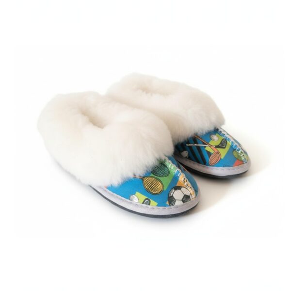 Kids UK 12 Blue Game Day Sheepskin Slippers | Quirky Sports Design